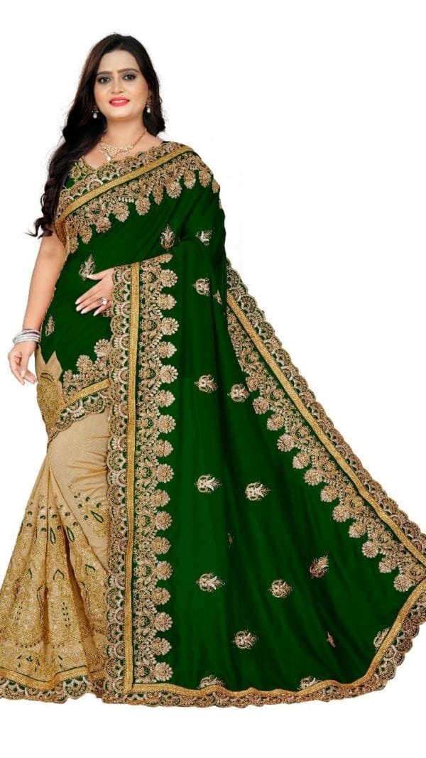 Saree Online Shopping Sites In India - Green Colour Designer Sarees Rs 500 to 1000