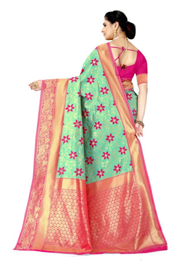 Sarees Online One Day Delivery Pink Green Colour Saree - Designer Sarees Rs 500 to 1000