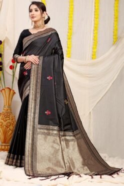 Sarees Online Shopping Wholesale -Black Colour Designer Sarees Rs 500 to 1000