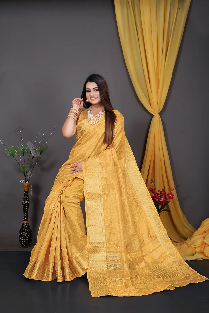 न्यू साड़ी Yellow Colour Saree - Designer Sarees Rs 500 to 1000