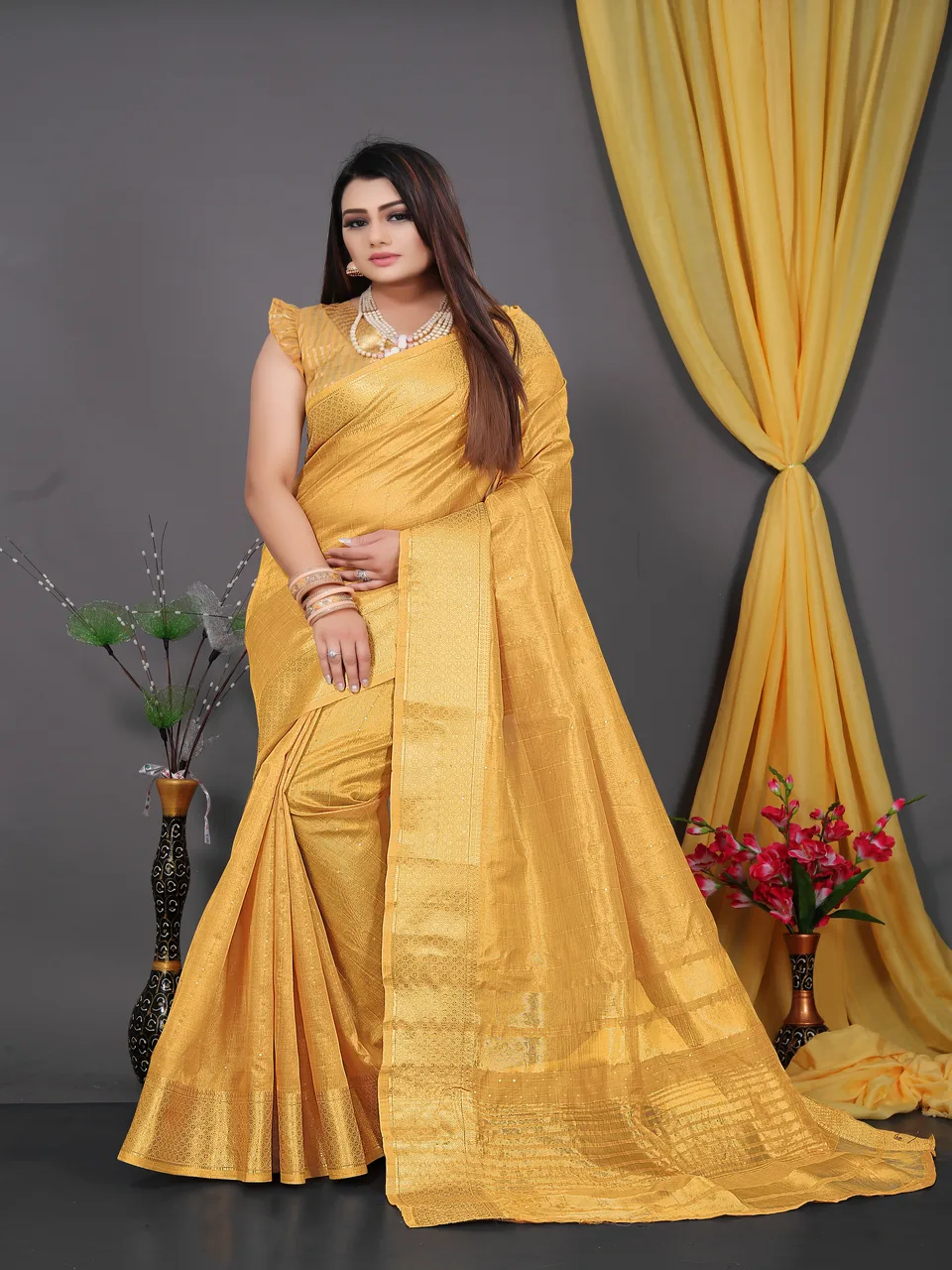 न्यू साड़ी Yellow Colour Saree - Designer Sarees Rs 500 to 1000