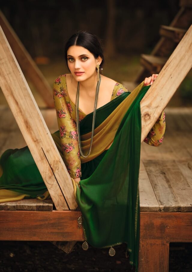 साड़ी की डिजाइन Green Colour Saree - Designer Sarees Rs 500 to 1000