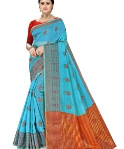 साड़ी नाम लिस्ट तस्वीरें Sky Blue Colour Saree - Designer Sarees Rs 500 to 1000