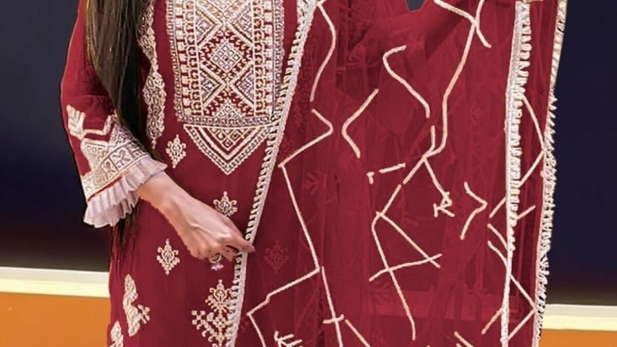 knee length dresses for ladies Zinc blue khaddi suit – Selina Habibti Attire main image 0