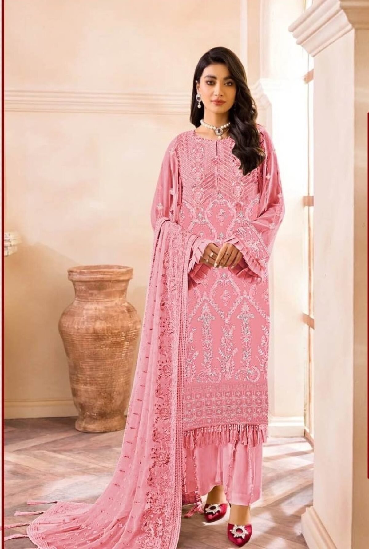 Baby Pink Embroidered Pakistani Pant Suit