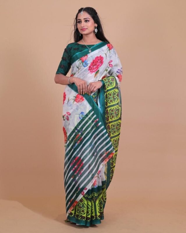 Buy online Ajrakh Printed Chanderi Sarees with Zari woven border & Pallu -  Brown-AF1090