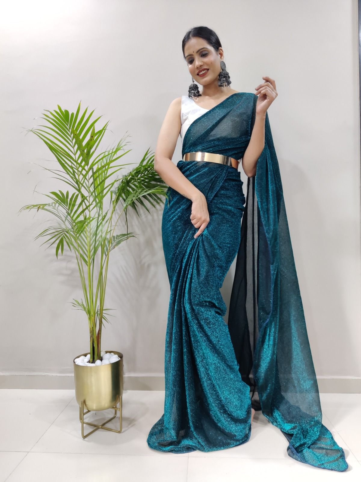 Buy Light Green Zari Weaving Satin Saree With Blouse Online At Zeel Clothing