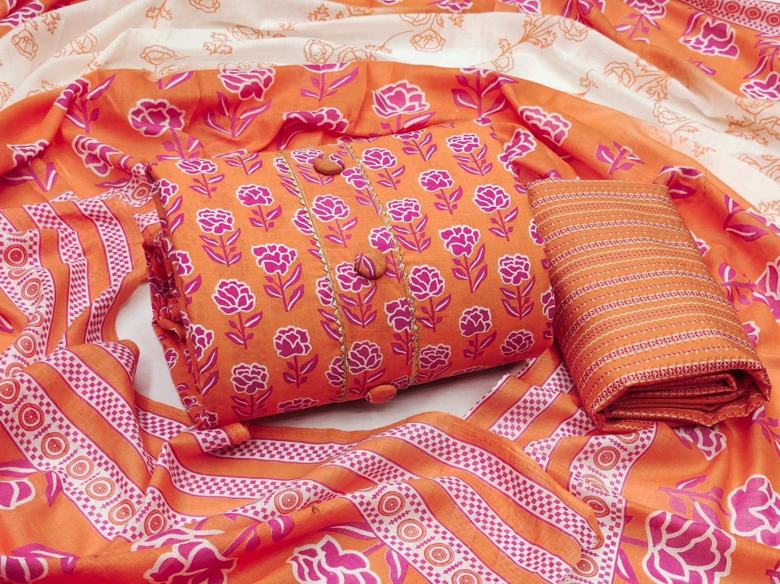 Buy Dharmik Ramdev Creation Women's Jaipuri Bandhani Cotton Suit Dress  Material with Cotton Dupatta (Black) at Amazon.in
