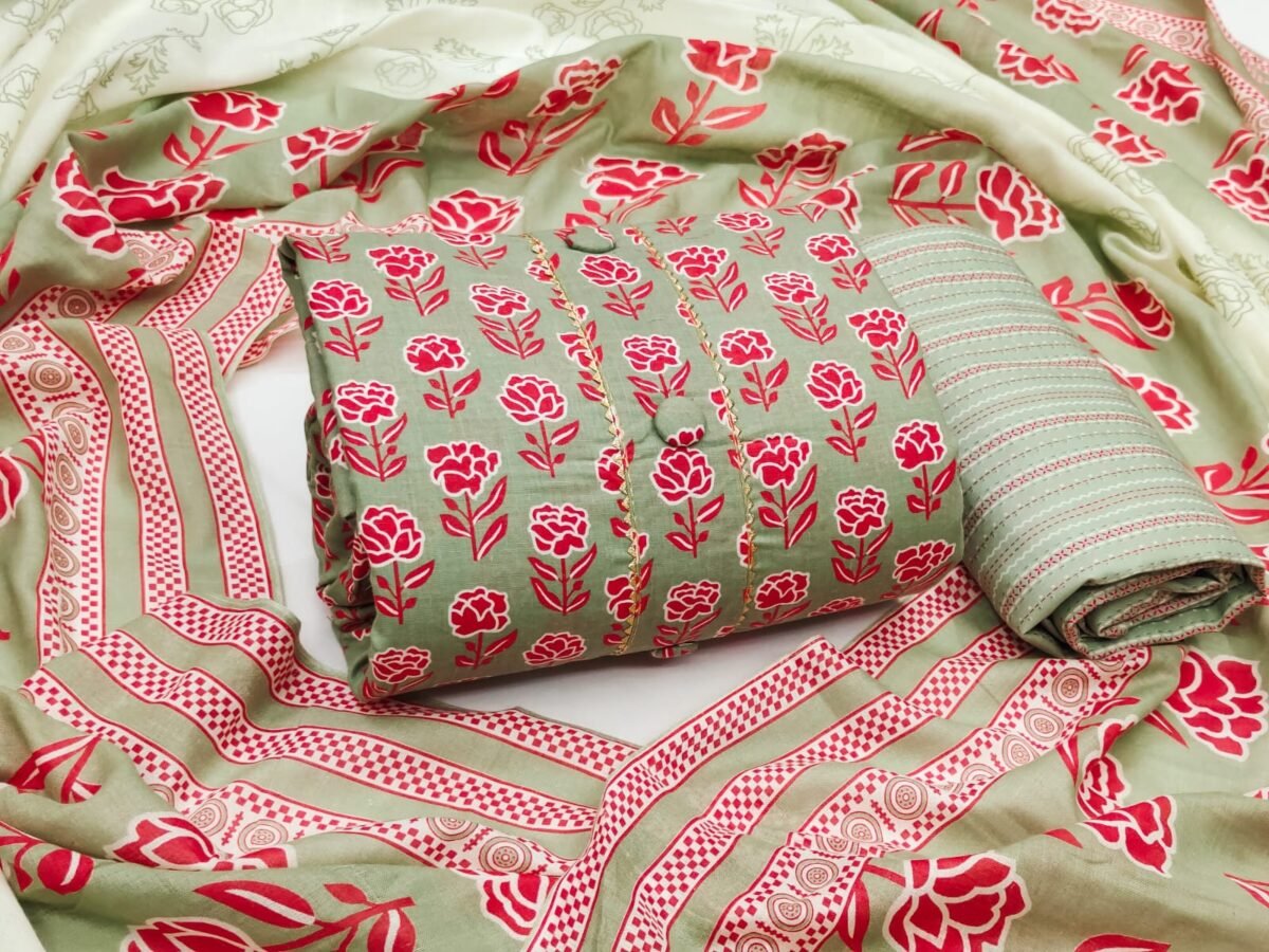 pure cotton dress materials with price in india Price - 699 (Free Shipping on prepaid orders), Product Name: Block Print Cotton Suit Set, Details:, Top - 2.25 meters (Pure Cotton), Bottom - 2.5 meters (Pure Cotton), Dupatta