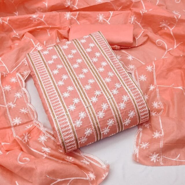 Mangalagiri Cotton Dress Material With Zari Border