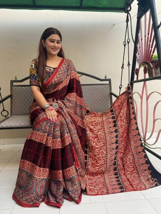Ajrakh Silk Saree - Designer Sarees Rs 500 to 1000 -
