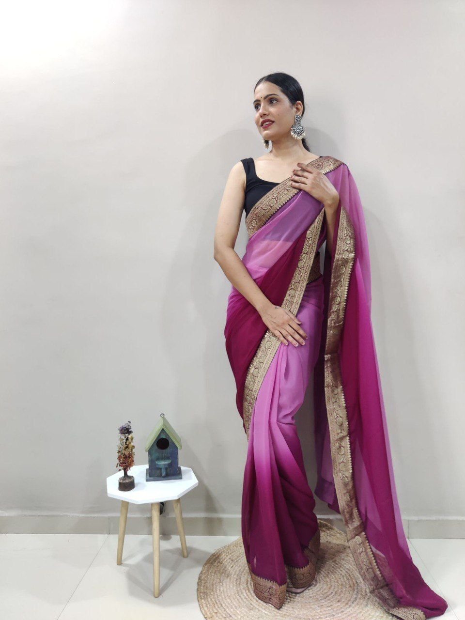 Khan Saab Boutique Designer Georgette Carnation Saree - db9877