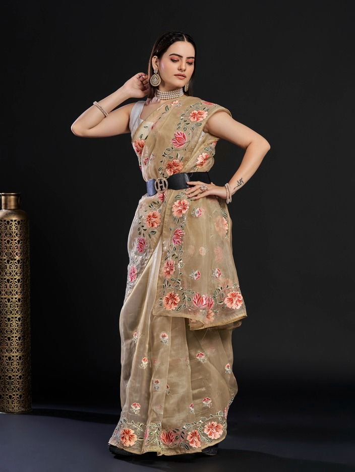 Peach Pink Sequins Embroidered Pre-Stitched Saree Set Design by Kresha  Lulla at Pernia's Pop Up Shop 2024