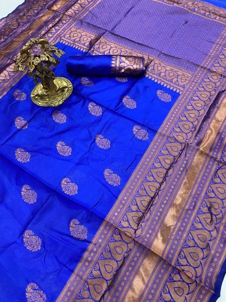 Glamorous Royal Blue Color Soft Silk Base Banarasi Saree