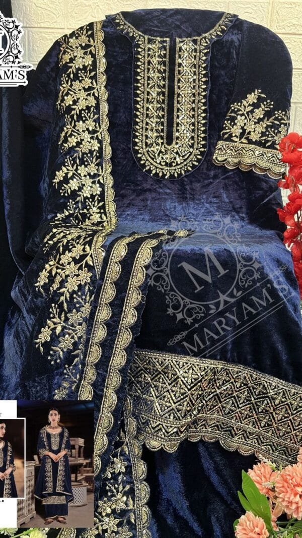 Blue Pure Viscose Velvet with Embroidery Sequence Work Pakistani Suit Sale