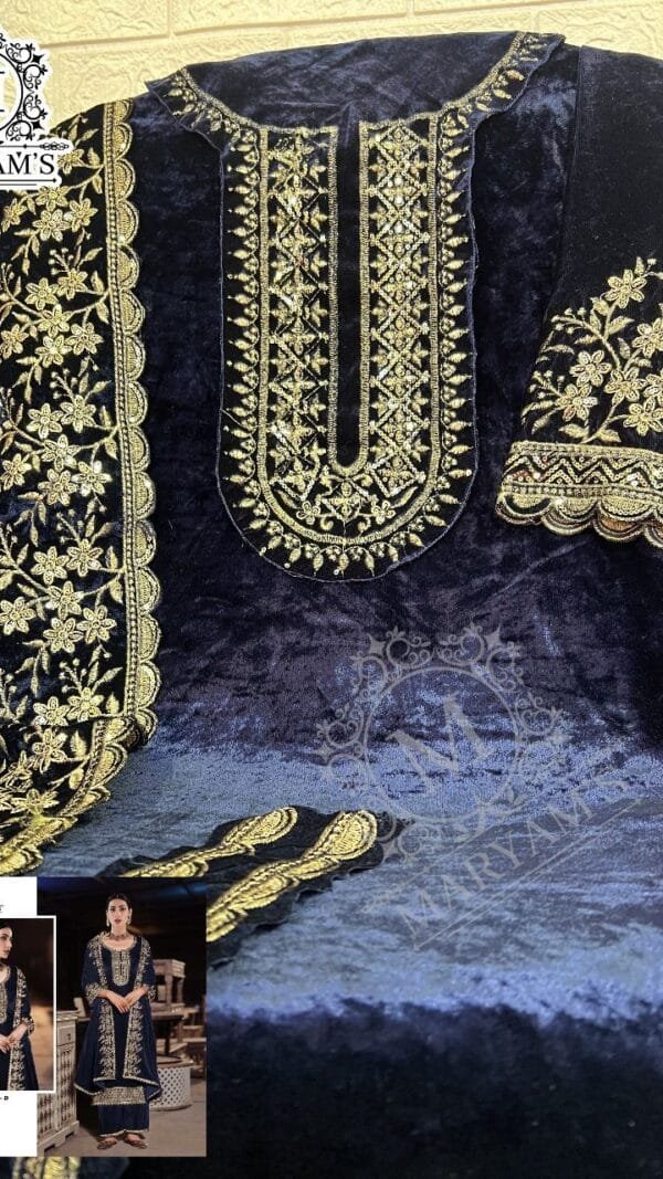 Blue Pure Viscose Velvet with Embroidery Sequence Work Pakistani Suit Sale