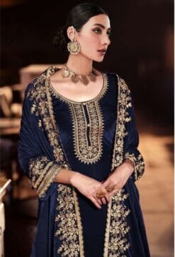 Blue Pure Viscose Velvet with Embroidery Sequence Work Pakistani Suit Sale