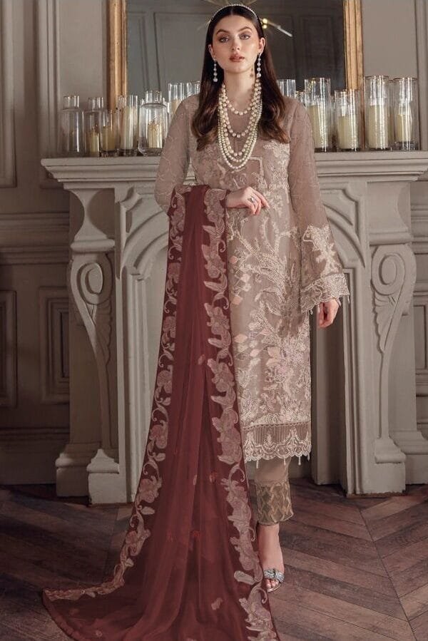 Brown Georgette with Sequence Embroidery Work Pakistani Suits in Sale