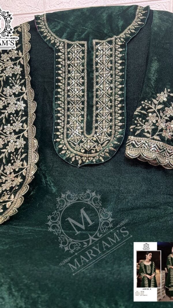 Green Pure Viscose Velvet with Embroidery Sequence Work Pakistani Suit Sale