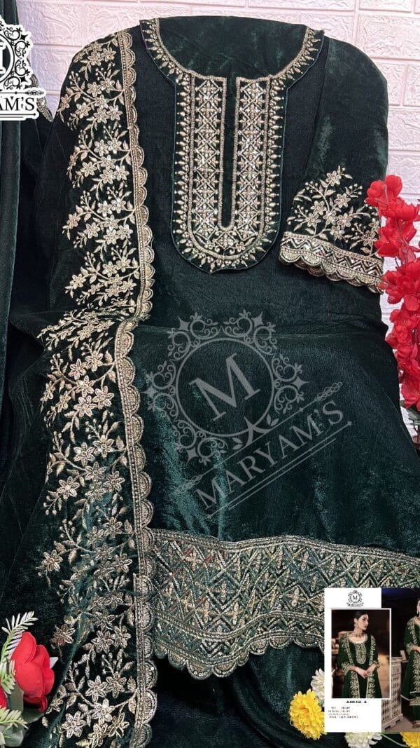 Green Pure Viscose Velvet with Embroidery Sequence Work Pakistani Suit Sale