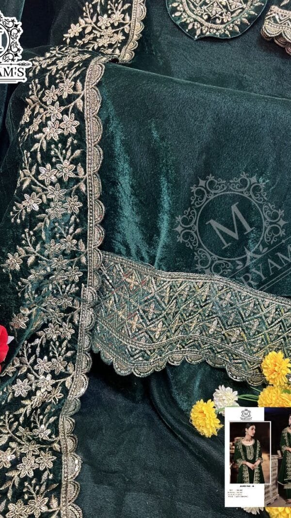 Green Pure Viscose Velvet with Embroidery Sequence Work Pakistani Suit Sale