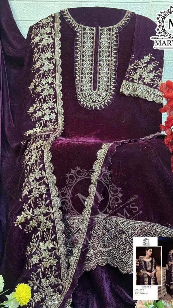 Purple Pure Viscose Velvet with Embroidery Sequence Work Pakistani Suit Sale