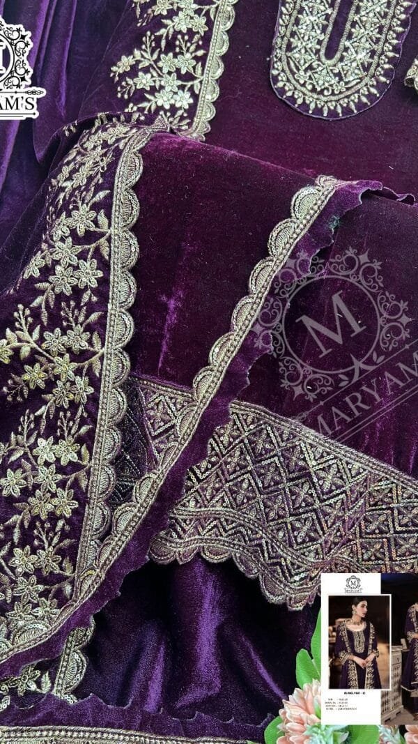 Purple Pure Viscose Velvet with Embroidery Sequence Work Pakistani Suit Sale