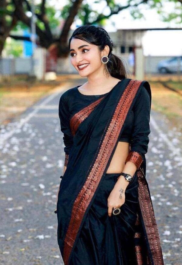 Black Banarasi Soft Silk Saree