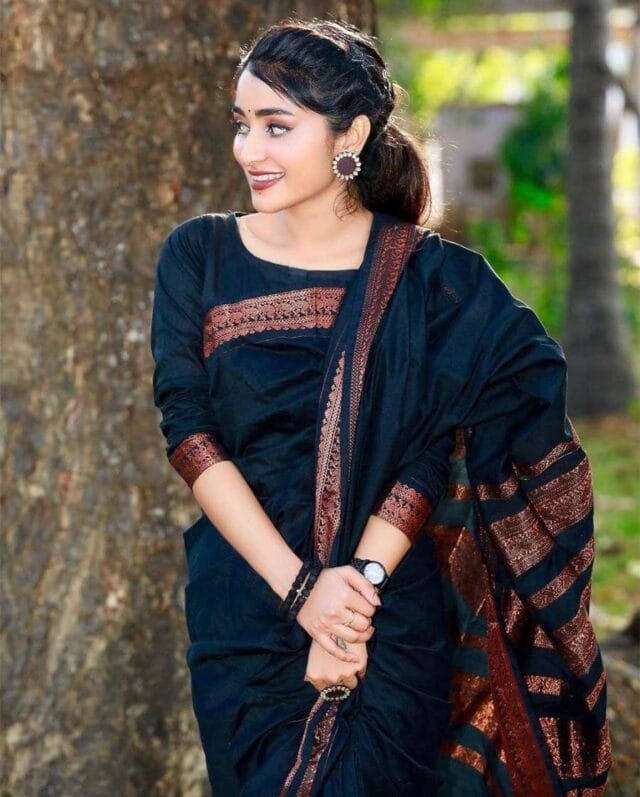 Black Banarasi Soft Silk Saree