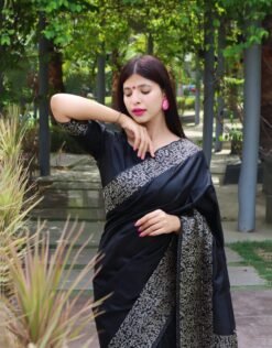 Black Banglori Handloom Raw Silk Saree