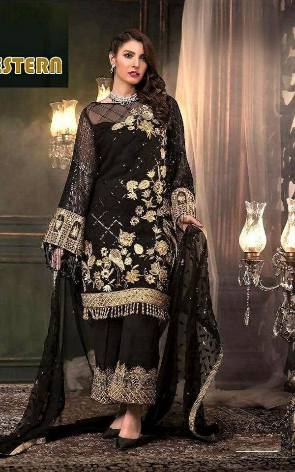 Black Butterfly Net With heavy Embroidery Work Pakistani Suits In Sale