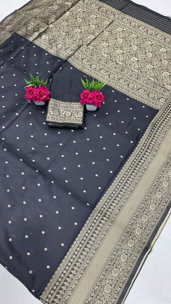 Black Colour Silk Jacquard Border Saree