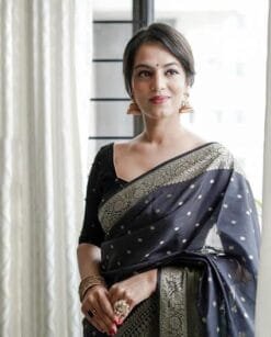 Black Colour Silk Jacquard Border Saree