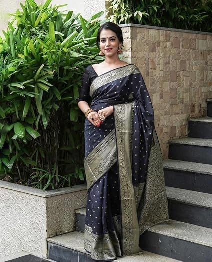 Buy Triyah Black Check Silver Border Saree with Red Pallu and with  Unstitched Blouse online