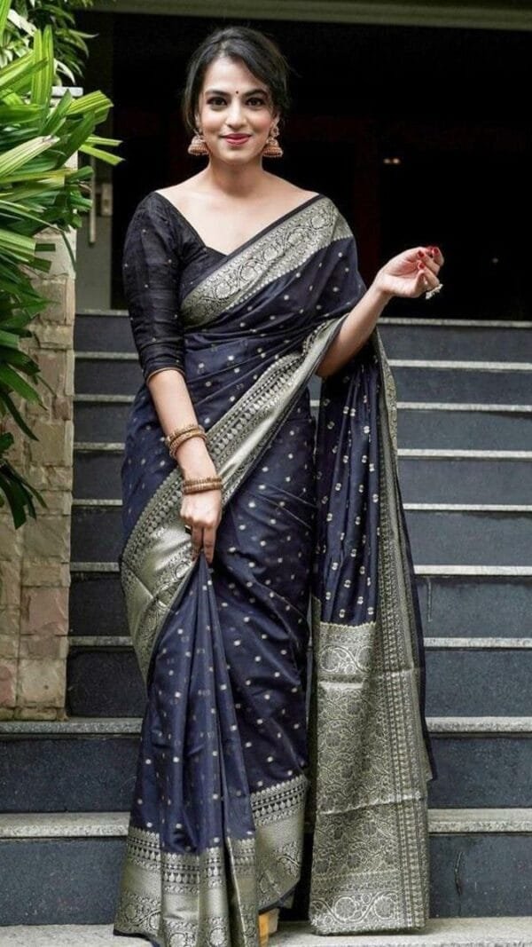 Black Colour Silk Jacquard Border Saree