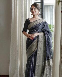 Black Colour Silk Jacquard Border Saree