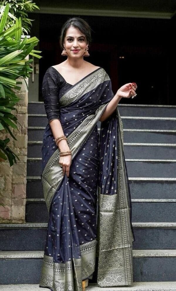 Black Colour Silk Jacquard Border Saree