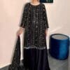 Black Fully Stitched Ready To Wear Faux Georgette Sequence Work Pakistani Suits In Sales