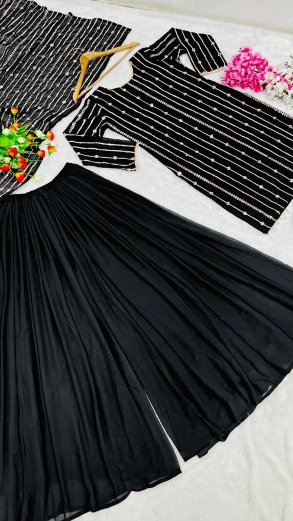 Black Fully Stitched Ready To Wear Faux Georgette Sequence Work Pakistani Suits In Sales
