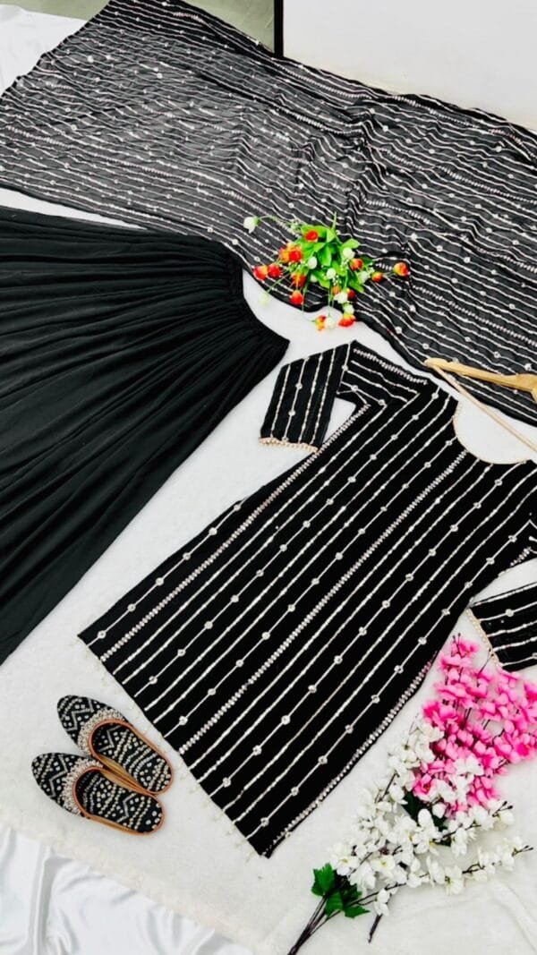 Black Fully Stitched Ready To Wear Faux Georgette Sequence Work Pakistani Suits In Sales