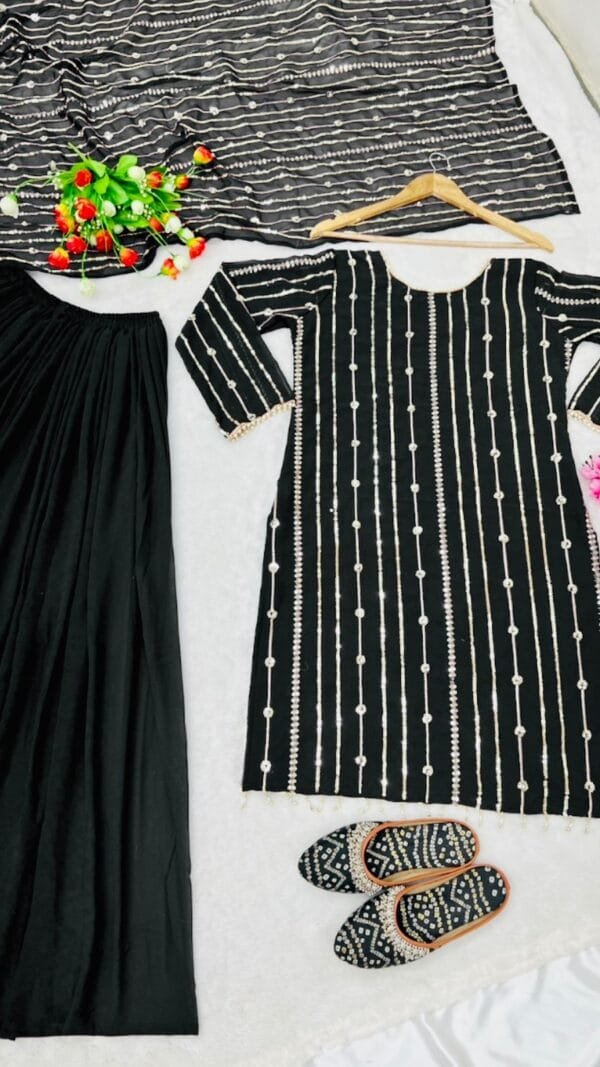 Black Fully Stitched Ready To Wear Faux Georgette Sequence Work Pakistani Suits In Sales