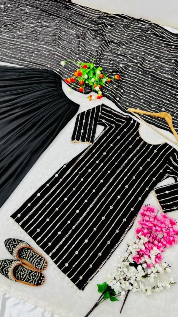 Black Fully Stitched Ready To Wear Faux Georgette Sequence Work Pakistani Suits In Sales