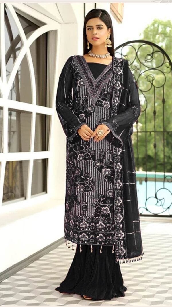 Black Georgette Heavy Embroidered Pakistani Suits In Sale