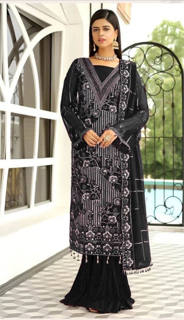 Black Georgette Heavy Embroidered Pakistani Suits In Sale