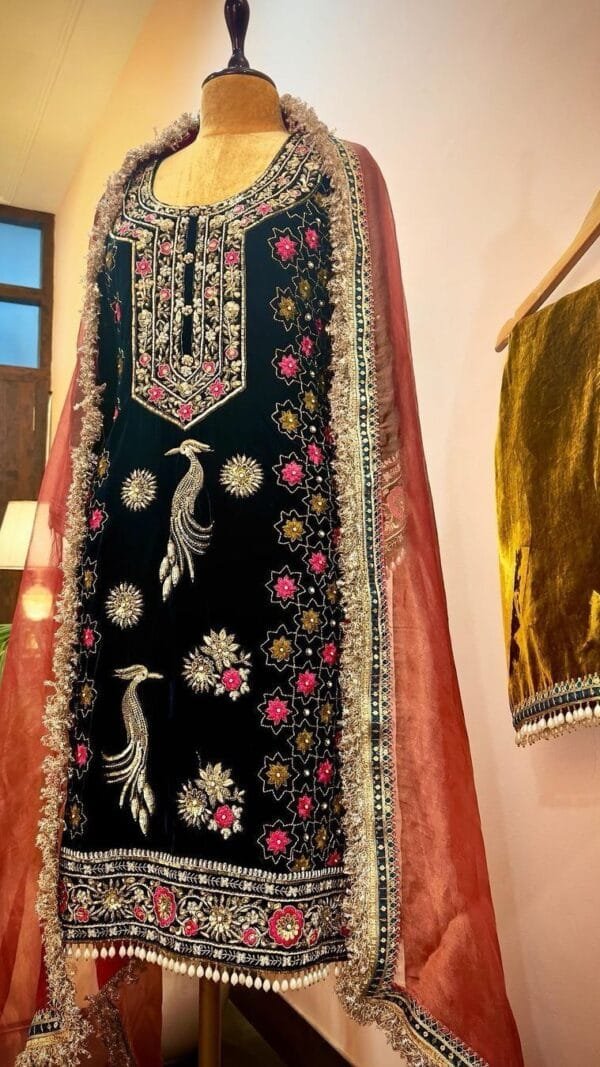Black Heavy Velvet Top with Beautiful Embroidered Pakistani Suits in Sale