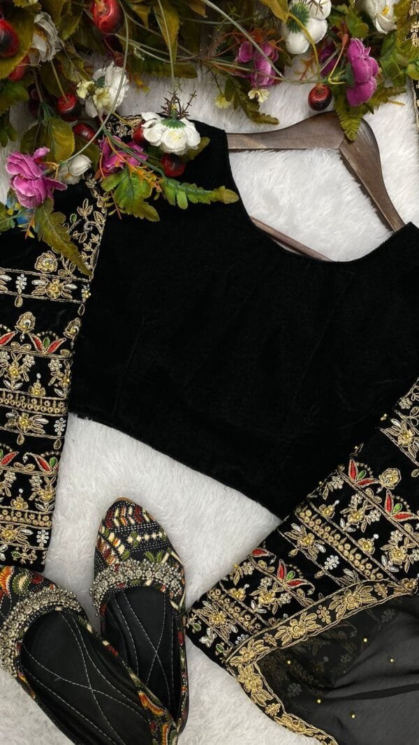 Black New TrendingVelvet Moti Work Saree