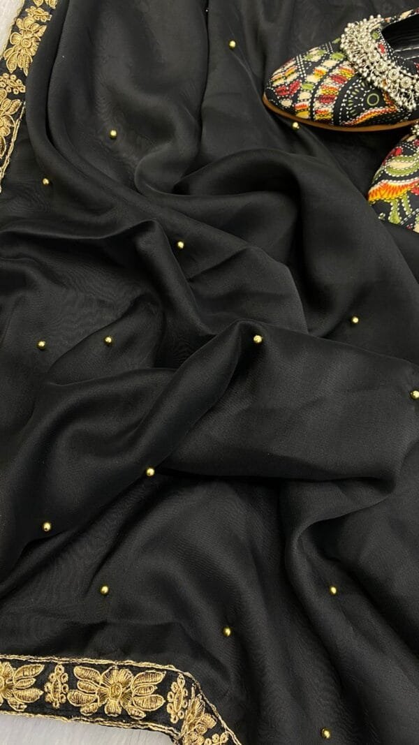 Black New TrendingVelvet Moti Work Saree