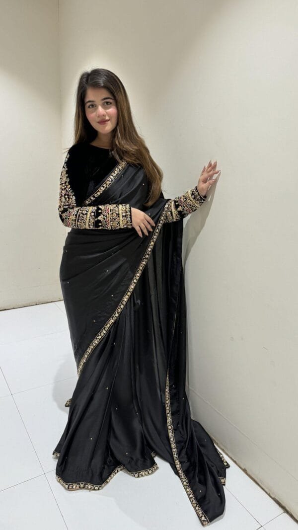 Black New TrendingVelvet Moti Work Saree