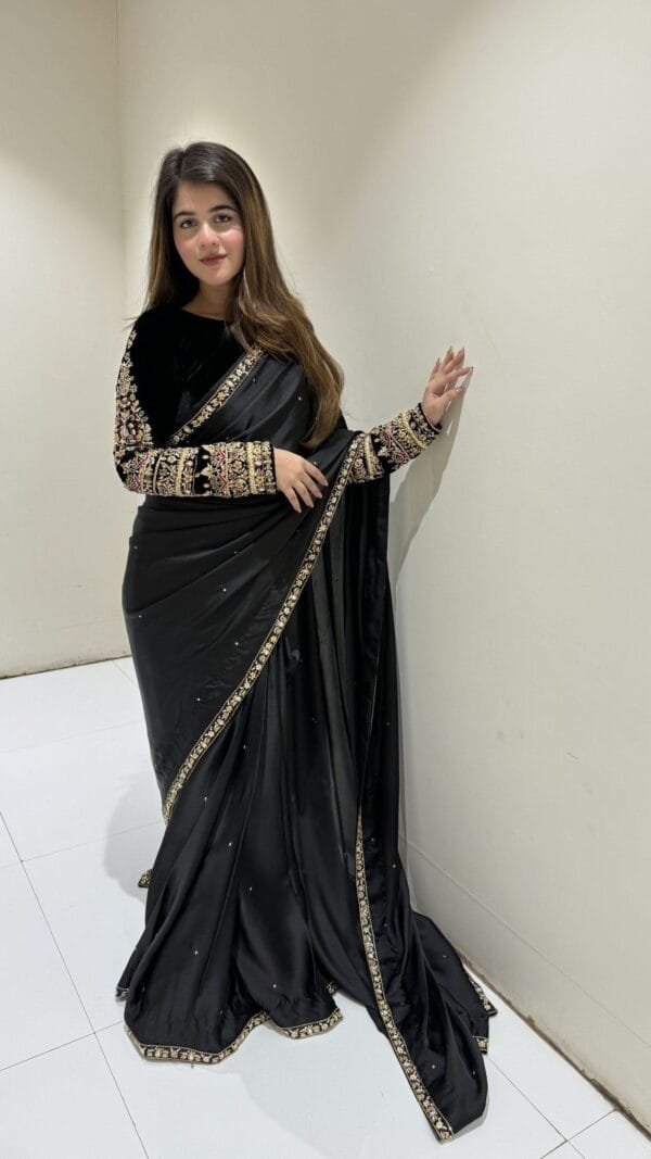 Black New TrendingVelvet Moti Work Saree