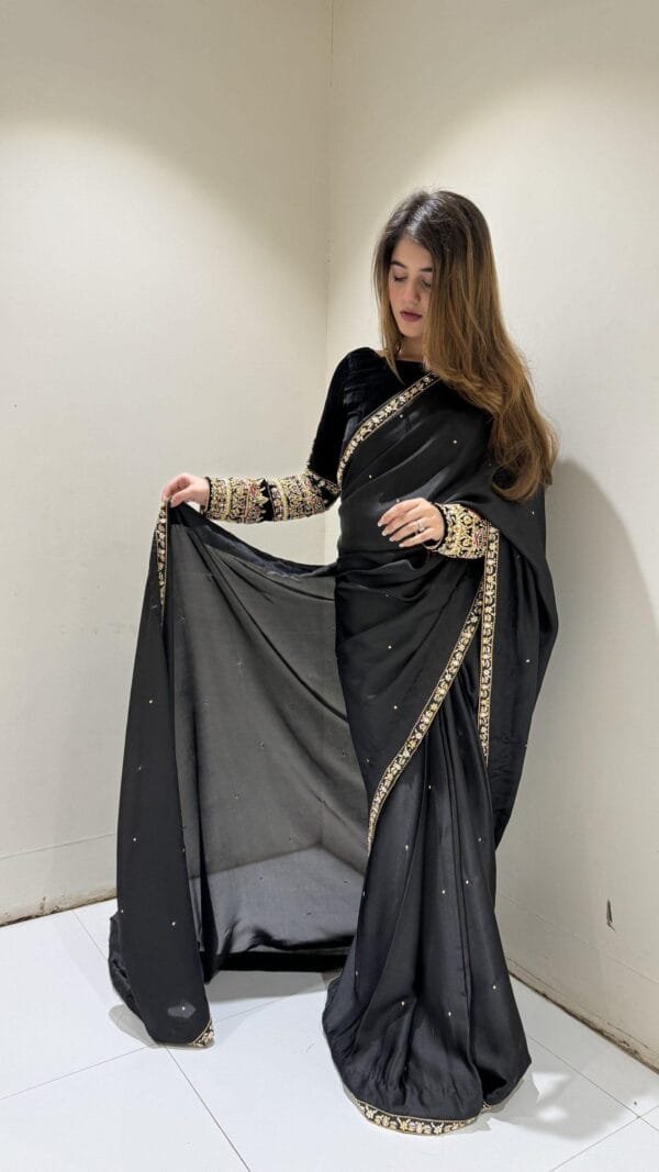 Black New TrendingVelvet Moti Work Saree
